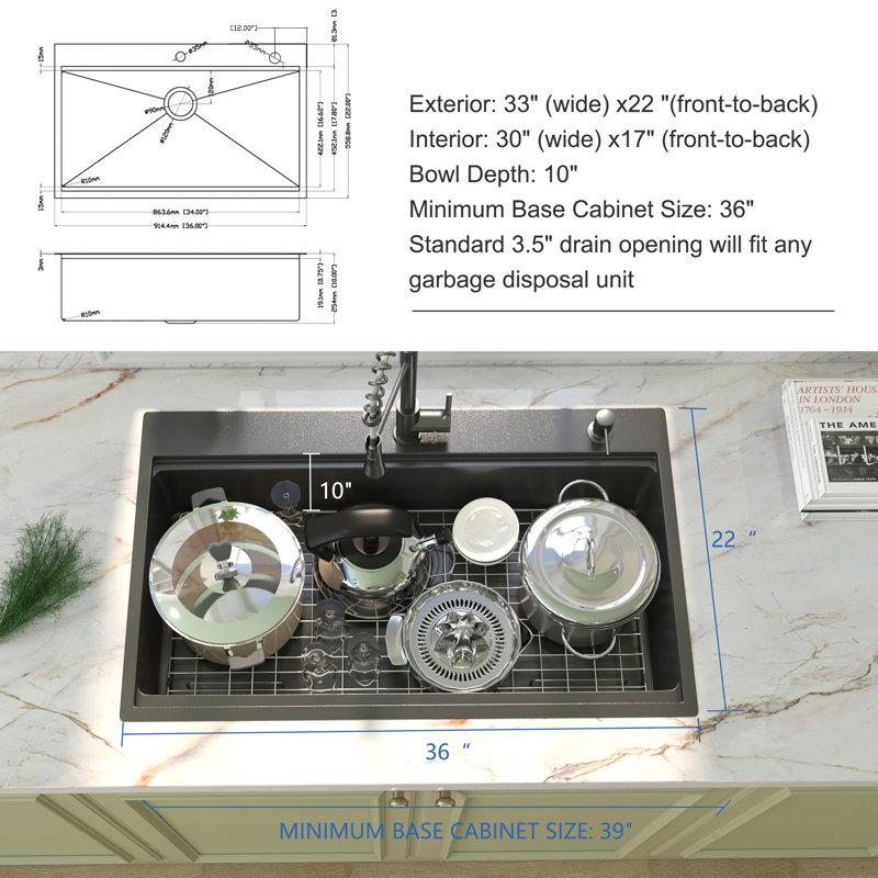 Didieu 36'' L Stainless Steel Kitchen Sink