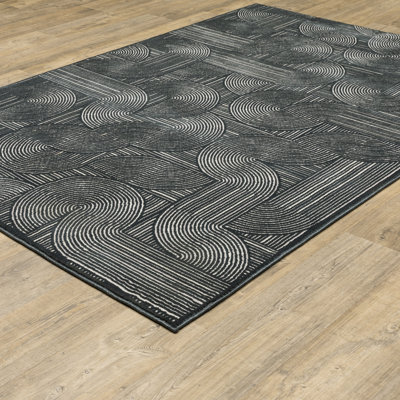 Shadara Modern Geometric Midnight Blue Area Rug