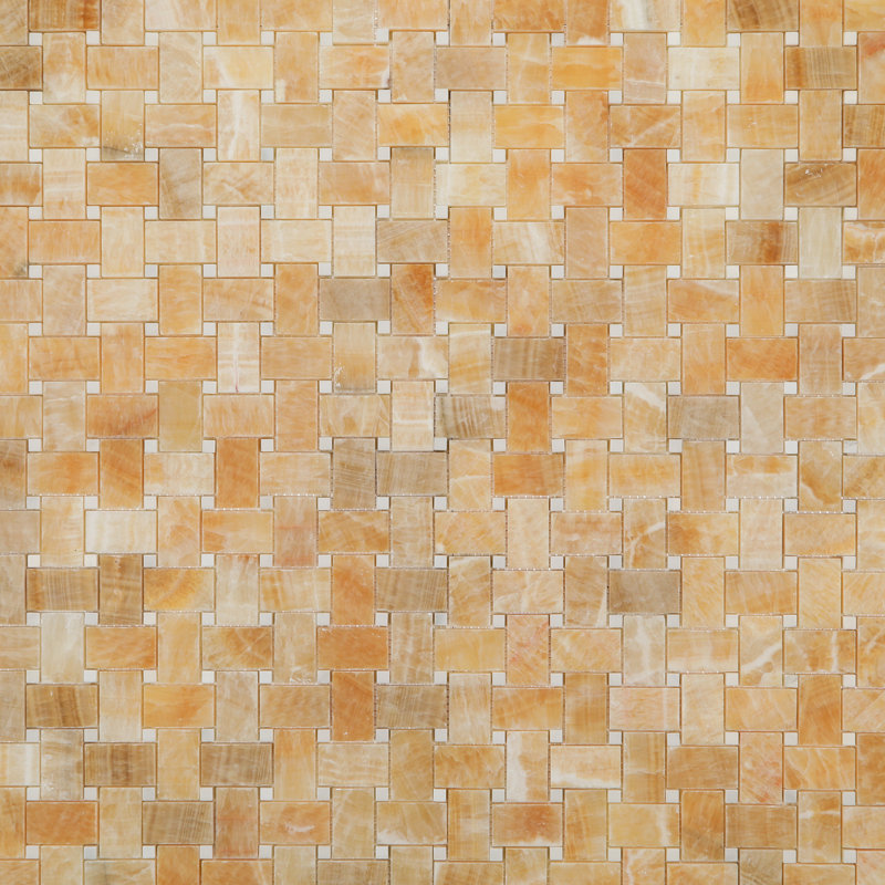 13" x 13" Honey Onyx Marble Basketweave Mosaic Wall & Floor Tile, Gold/White