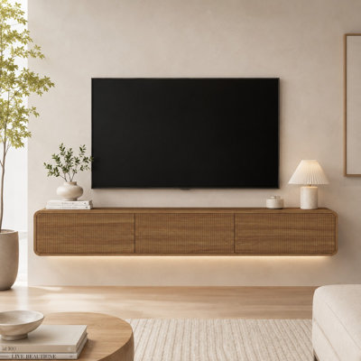 Floating Curved TV Stand with LED Lights and Storage, 69" Wall-Mounted Entertainment Center