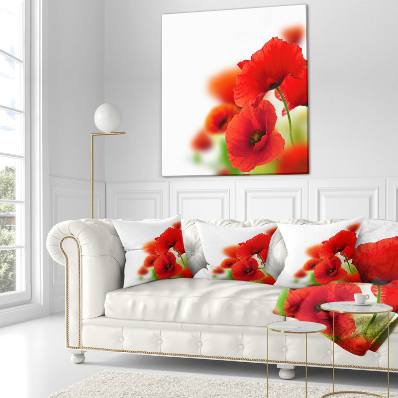 Fantastic Poppy Flowers on White - coussin à imprimé floral, 16 po x 1 po, Coussin décoratif