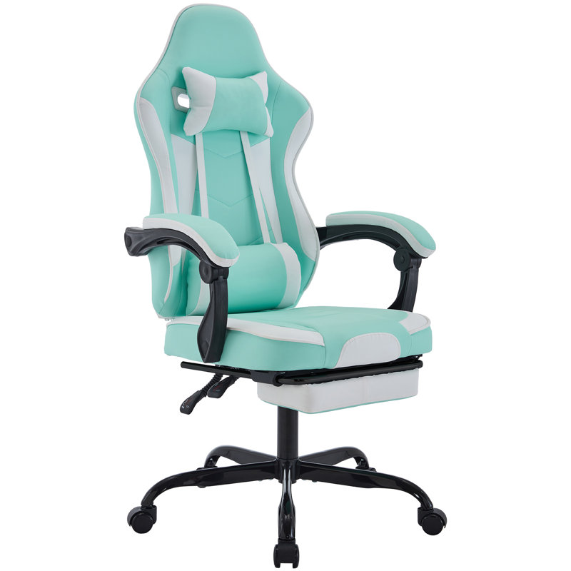 High-Back Adjustable Reclining Ergonomic Faux Leather PC & Racing Game Chair, Green/White