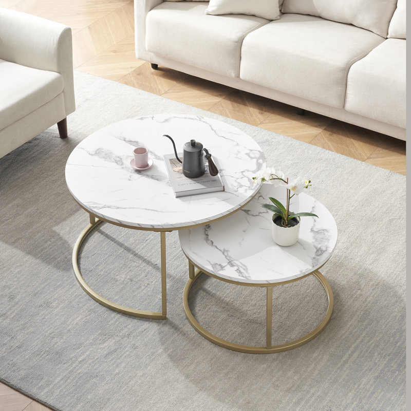 2 tables gigognes Enid, Blanc, Or Nano