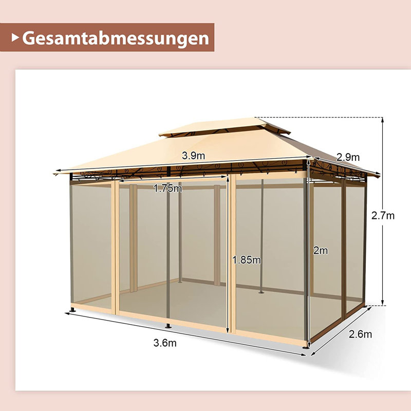 Aliyonna 3.6m x 2.6m Iron Patio Gazebo, Brown