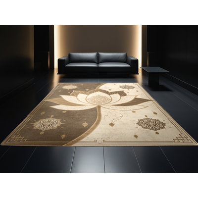 Tapis oriental beige lavable à la machine Darwin