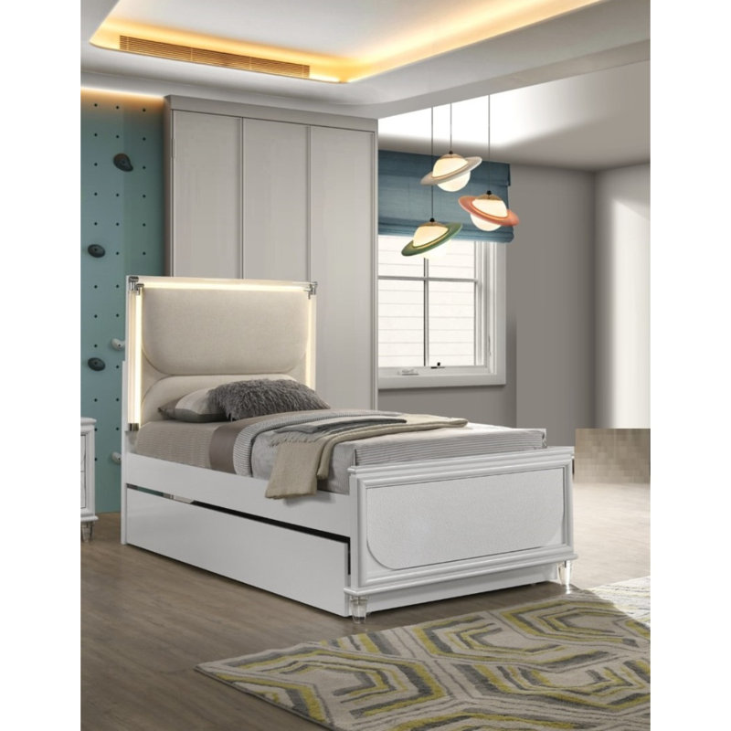 Lit gigogne contemporain à cadre simple avec lit à panneau gaufré à DEL de style contemporain perlé contemporain non inclus.