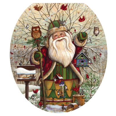 Santa in Woods Holiday Toilet Seat Decal – Toilet Tattoos Rustic Static Cling Vinyl Cover Fits Round & Elongated Seats