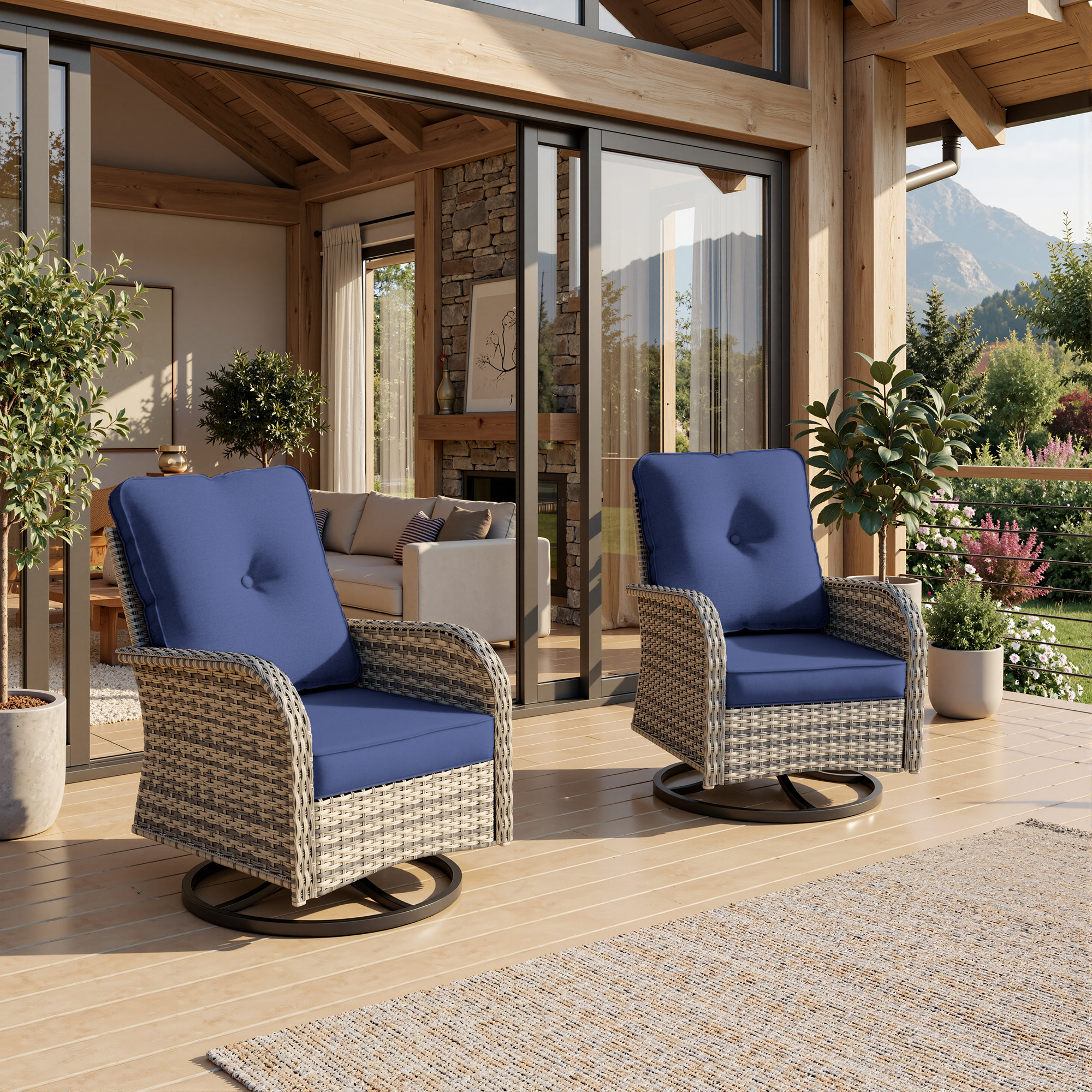 Latitude Run® All-Weather Rattan Rocking Swivel Patio Chairs With ...