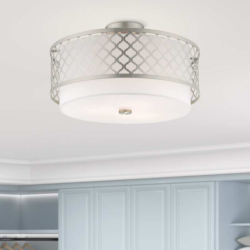 Mance Fabric Semi Flush Mount, 10.75" H x 18.13" W, Brushed Nickel