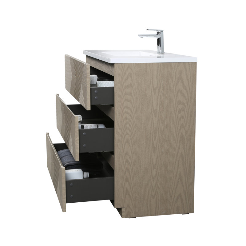 Ilic 48 po L x 19 po P 3 tiroirs Meuble-lavabo autoportant avec évier simple et Comptoir en Polymarbre blanc, 47"