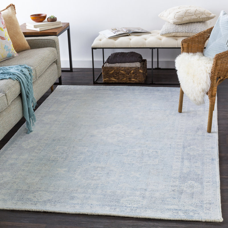 Tapis oriental denim / bleu ciel touffeté à la main Hopkins, Rectangle 8 pi x 10 pi