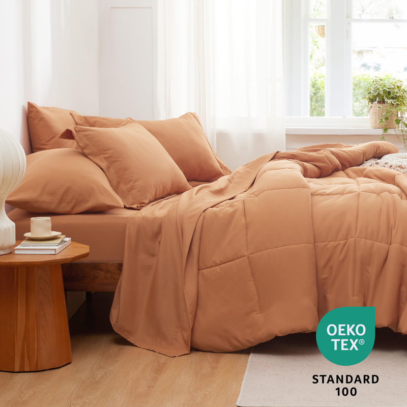 Bedsure Quilted Design Comforter Set, Twin Comforter + 4 Additional Pieces, Burnt Orange