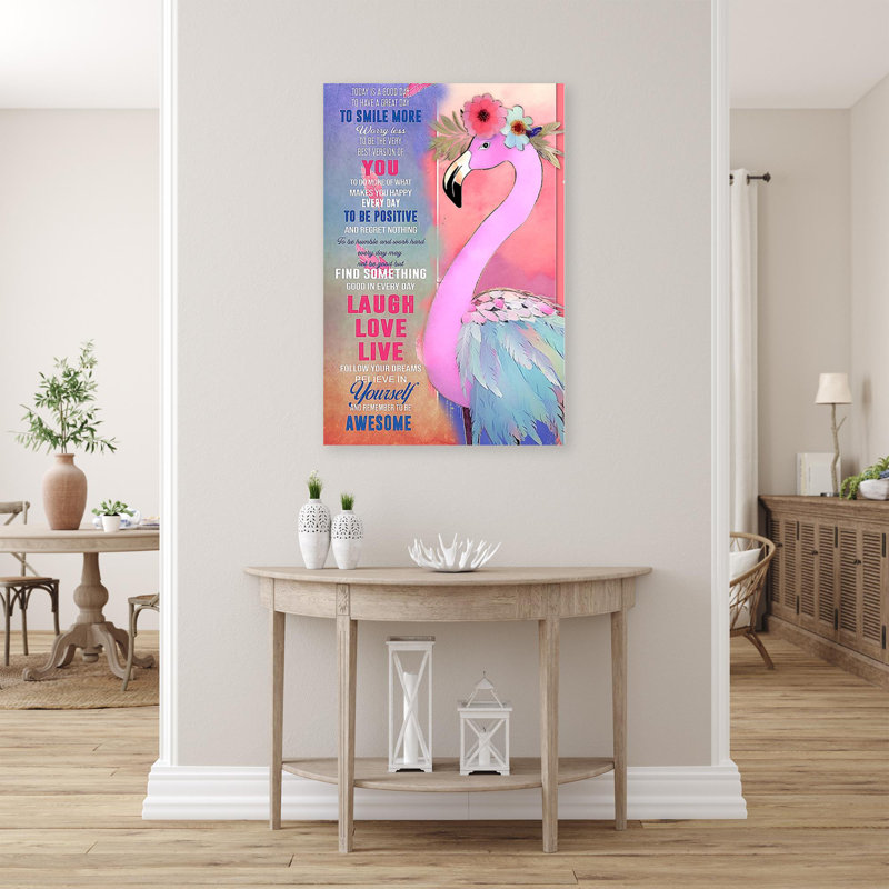 «Achraf Flamingo Today Is A Good Day 2», impression sur toile, H 36 po x l 24 po x P 1,25 po