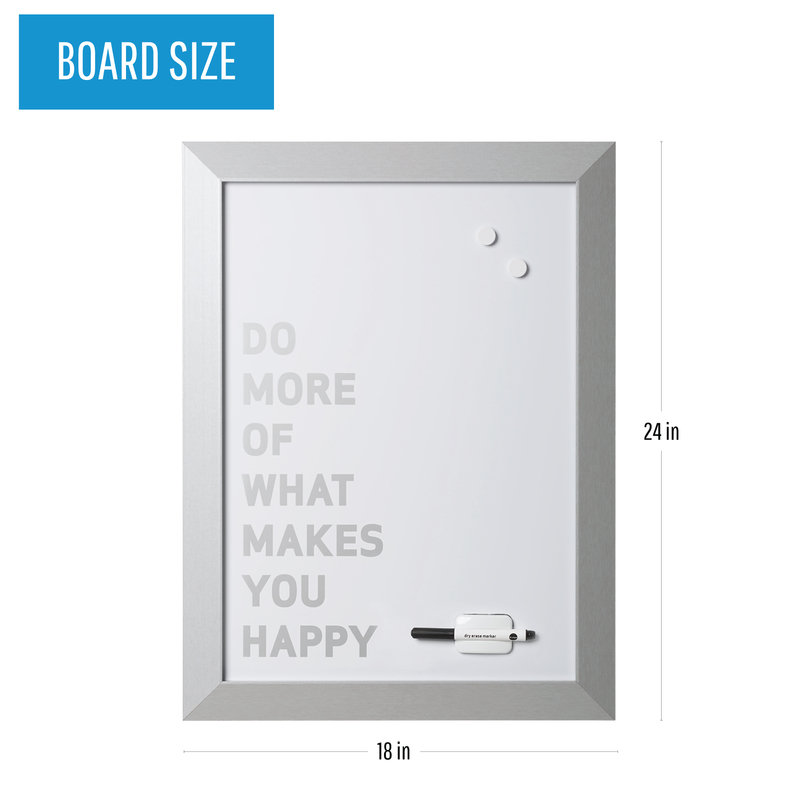 MasterVision Kamashi "Do More..." Quote Dry Erase Magnetic Personal White Board + Marker, Eraser & 2 Magnets, Home Décor, 24" x 18", Silver Wood Frame