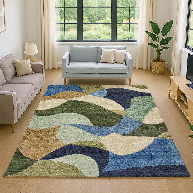 Premium Machine Washable Mayfield AMF2141 abstract Rug, 8' x 10', Green