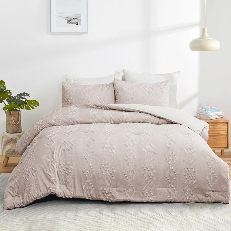 Ensemble d'édredon toutes saisons avec broderie capitonnée, Beige, Édredon grand et 2 taies d'oreiller