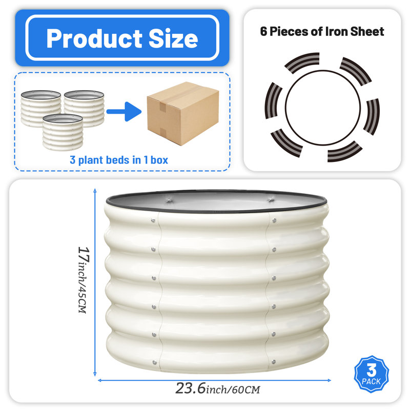 18" Tall 2x2 ft Module Metal Raised Garden Bed(3 Pcs), White