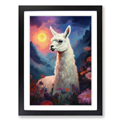 Llama Romanticism No.2 - Single Picture Frame Print on Wood