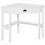 Bureau d'ordinateur d'angle avec tiroir et tablettes de rangement, conception compacte pour les petits bureaux à domicile et les chambres à coucher, blanc