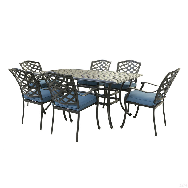 Ensemble de salle à manger rectangulaire en aluminium 7 pièces avec 6 fauteuils