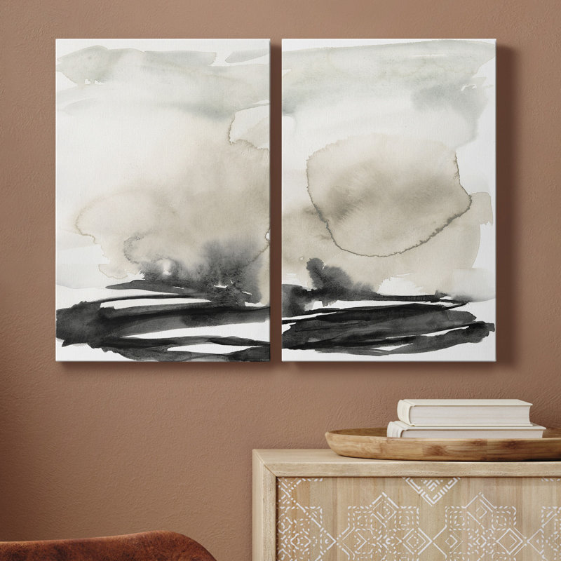 Toile tendue avec châssis Ebony Horizon Triptych I - prêt à accrocher, H 36 po x l 48 po x P 1 po