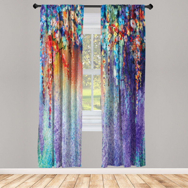 Vibrant Multicolor Floral Microfiber Rod Pocket Curtain Panels, 28" x 63"