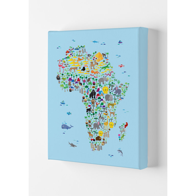 Animal Map Of Africa Nursery by Michael Tompsett - Print, 84cm H x 59.4cm W x 4cm D, Wrapped Canvas