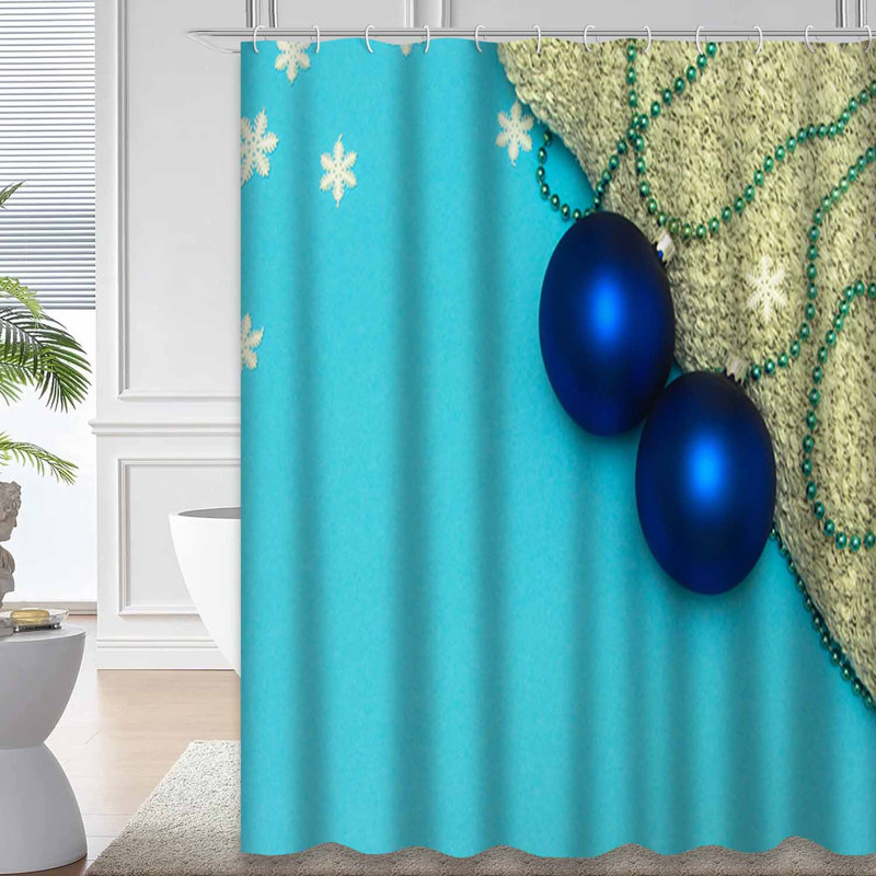 Rideau de douche Nouvel An Noël bleu avec deux crochets bleu marine, L 72 po x l 78 po