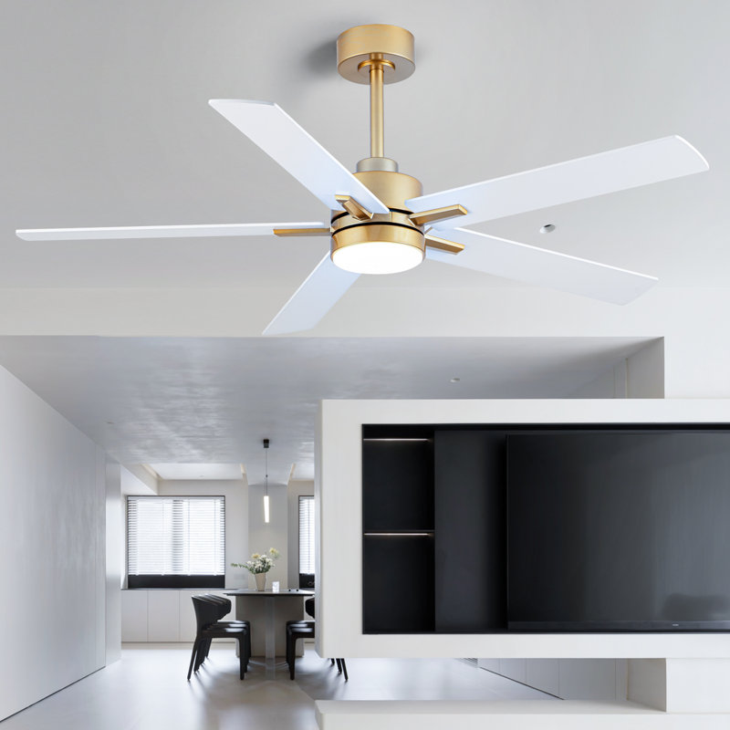 52 in. White / Black 5-Blade Gold Finish 6-Speed Ceiling Mount Standard Ceiling Fan with Integrated LED, Remote Included