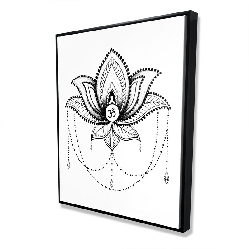 Ethnic Lotus Ornament - Black & White Framed Canvas Decor
