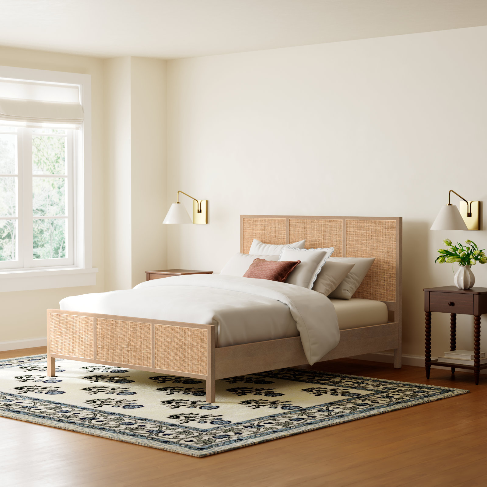 Nellie Cane Bed, Queen, Natural