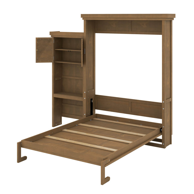 Grand lit escamotable avec plusieurs tablettes de rangement, Couleur du bois