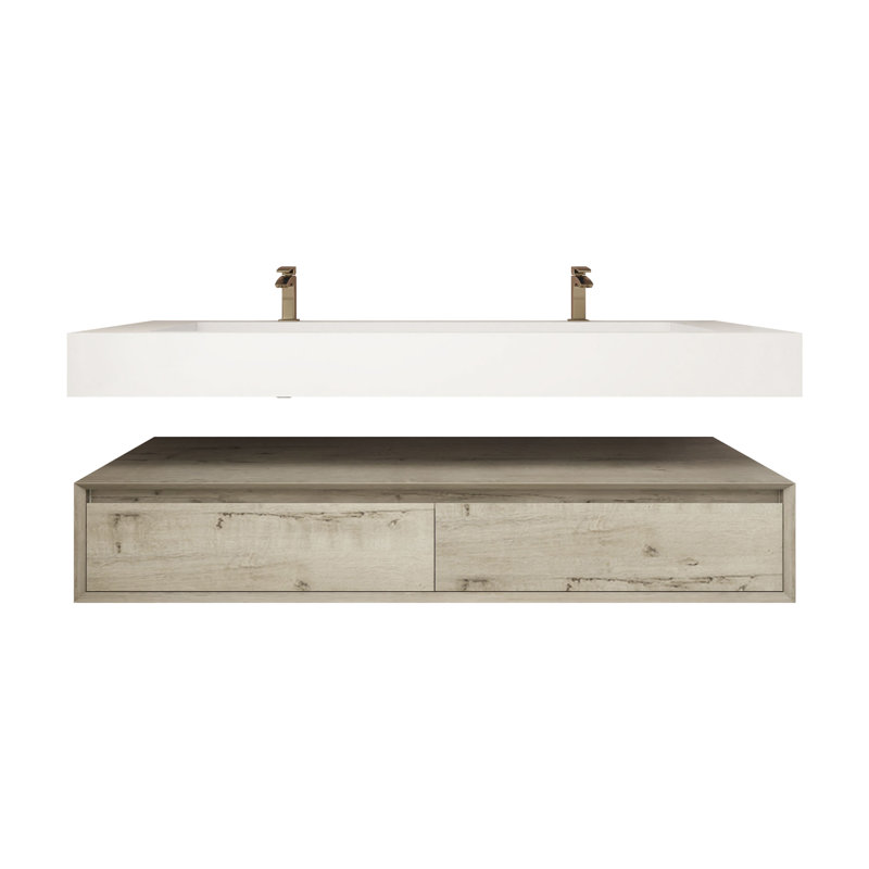 Alysa 60''Wall-Mounted Double Bathroom Vanity Set, White Oak