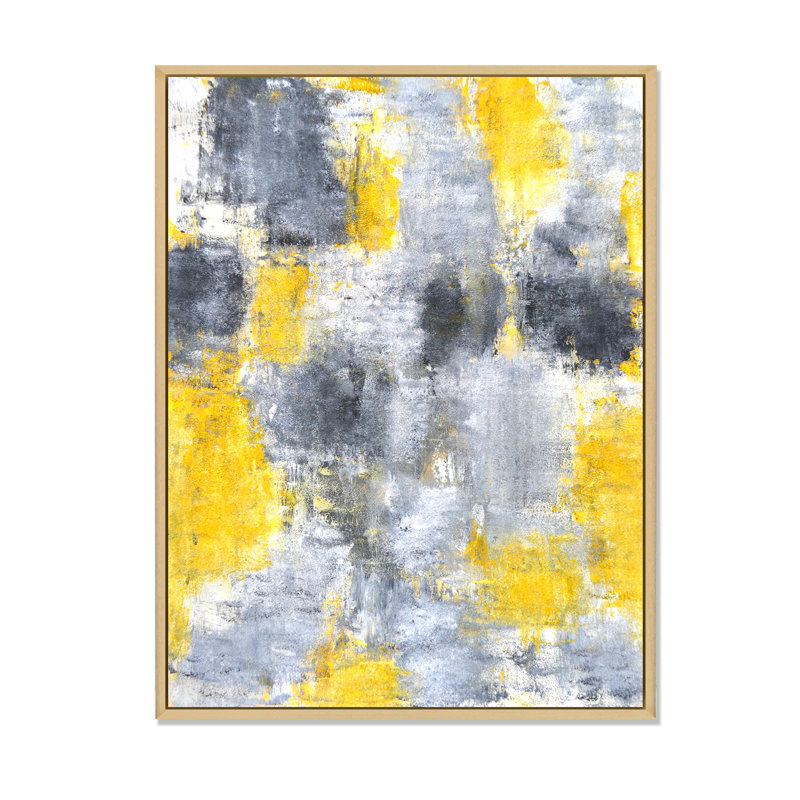 «Gray and Yeollow Abstract Merging II», art mural moderne et contemporain sur toile, H 20 po x l 12 po x P 1 po