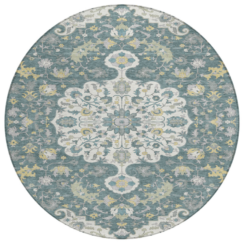 Machine Washable Indoor/Outdoor Chantille ACN2564 Global Rug, Teal, Round 8'
