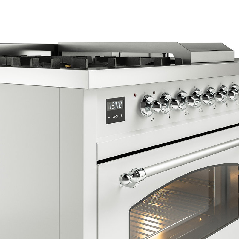 ILVE Nostalgie II 48 Dual Fuel Range, Burgundy/Brass, Natural Gas