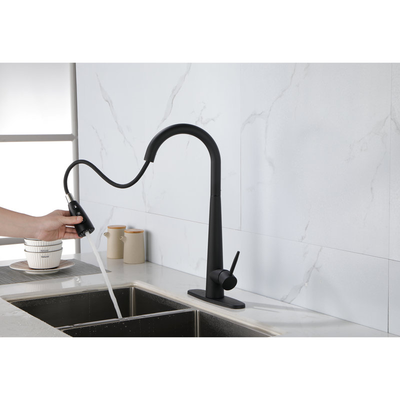 Robinet de cuisine rétractable noir mat, poignée simple, acier inoxydable, look moderne, robinets noirs faciles à installer, fixation sur le comptoir, pour contrôler le débit d'eau