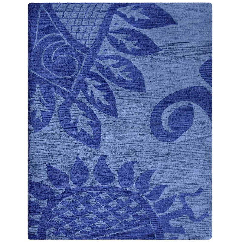 Tapis écologiques en laine touffetés à la main - rectangulaires, de couleur bleue, de conception moderne et contemporaine, tapis antidérapants faits à la main et épais pour le salon, la chambre à coucher