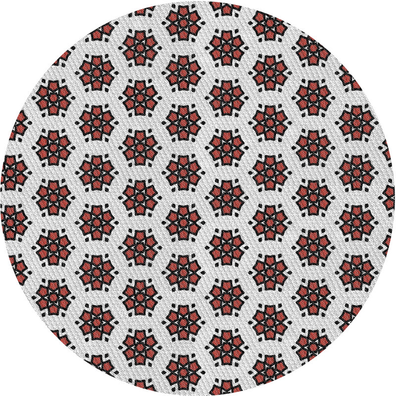 Tapis gris/rouge/brun à motifs Hillhouse, Rond 3 pi