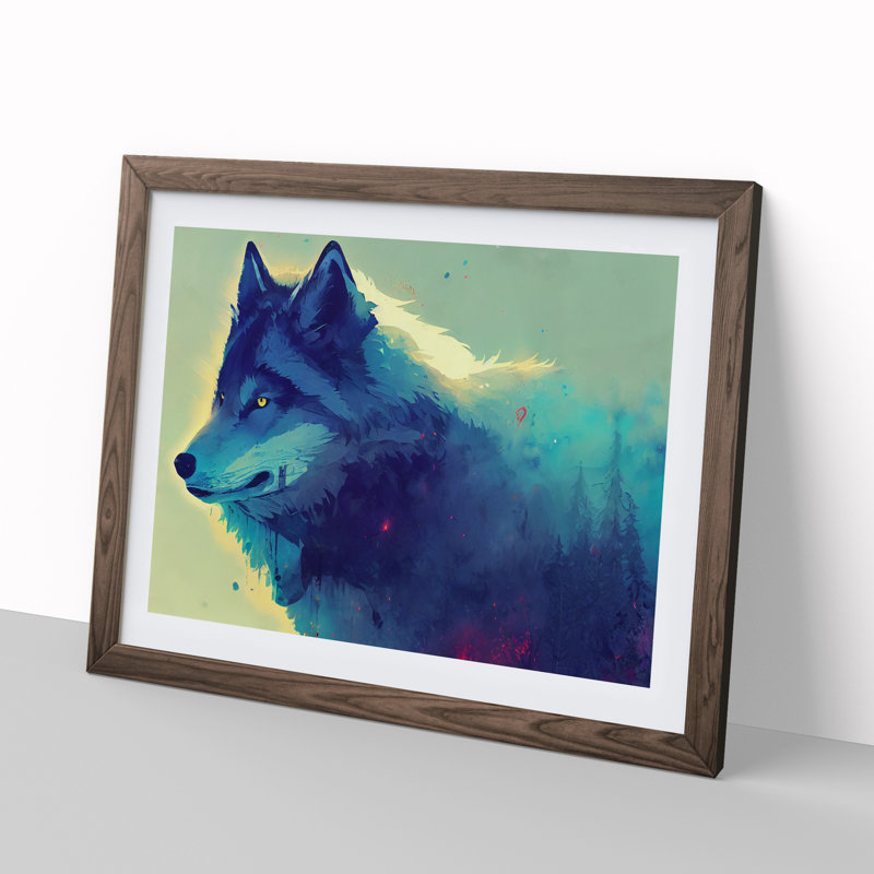 XH1022-10259X Wolf Art Painting Vol.2 - Single Picture Frame Print, 25cm H x 34cm W x 2cm D, Walnut Framed