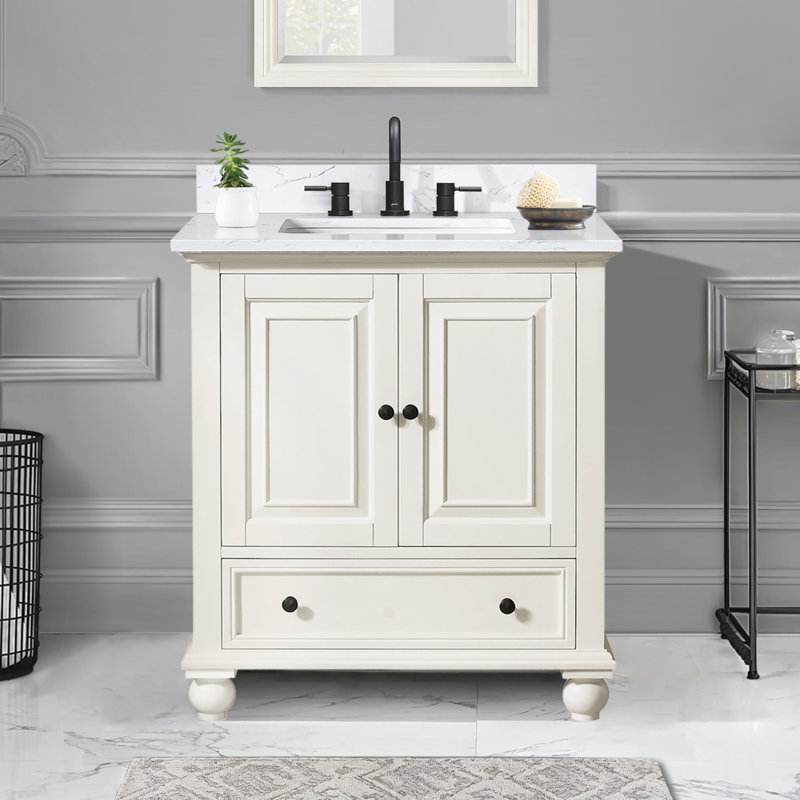 Magruder 30" Single Bathroom Vanity with Top, French White, Cala White