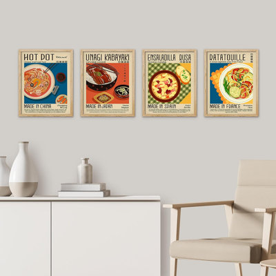 «Chinese & Japanese Food», reproduction encadrée de 4 pièces