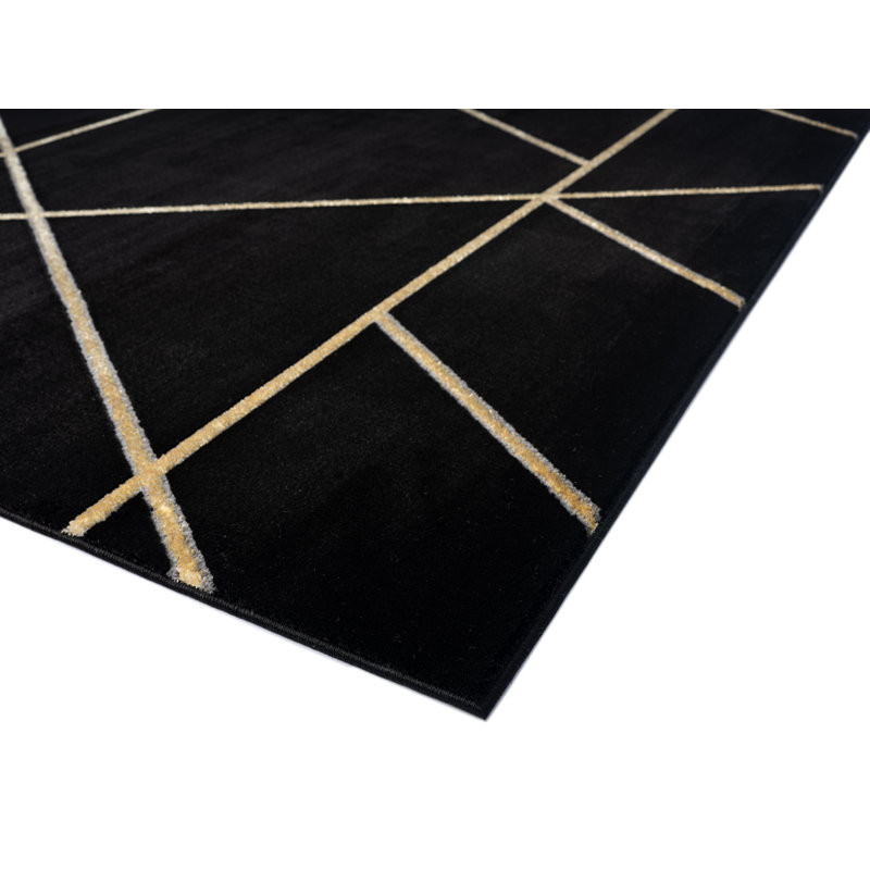 Tapis noir à motif géométrique Ezell, Rectangle 5 pi 3 po x 7 pi 7 po