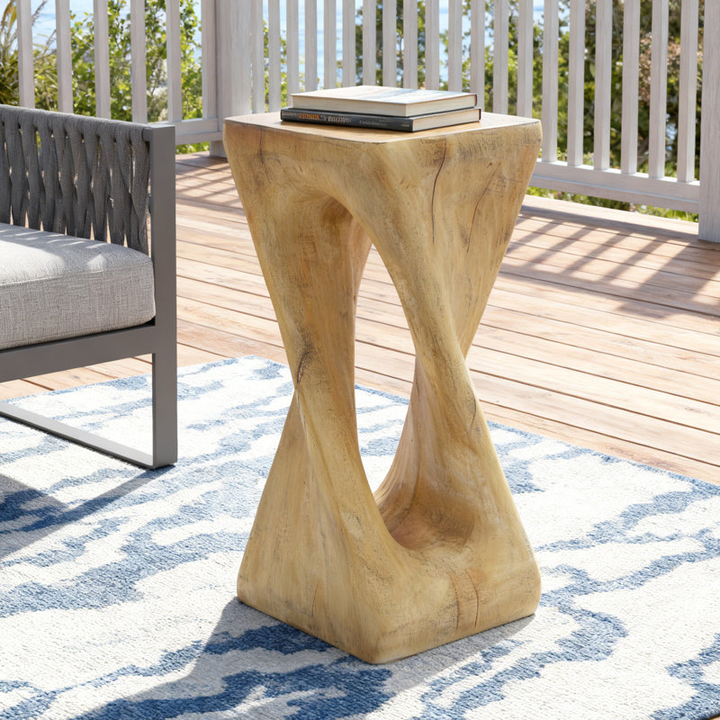 Esdert MGO Twist Shape Side Table, Natural, 26.8" H x 12.5" W x 12.5" D