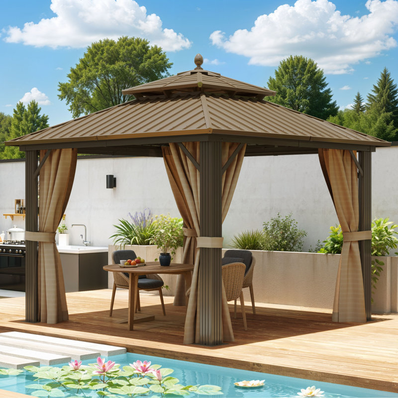 Outdoor Hardtop Aluminum Patio Gazebo with Antique Bronze Roof, 10 ft x 10 ft