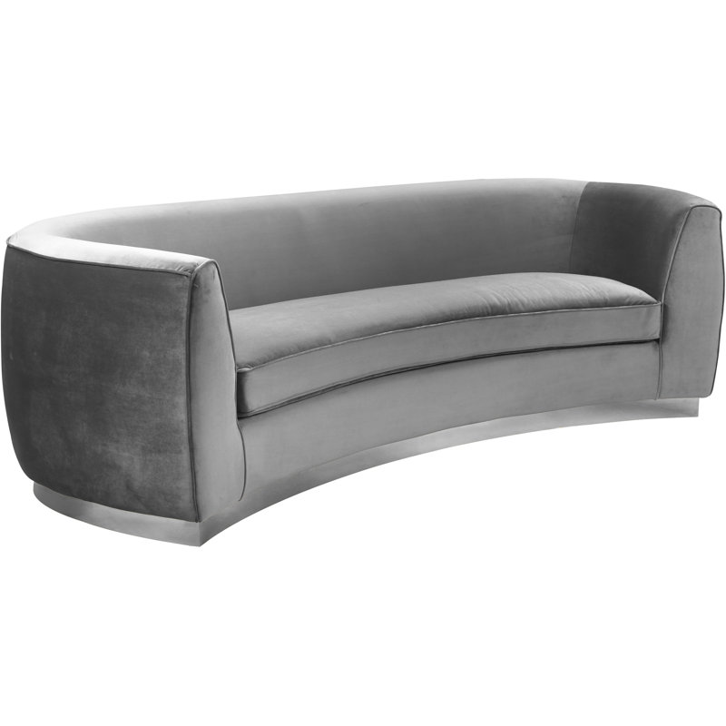 Breccan 91.5'' Velvet Sofa, Grey Velvet, Chrome