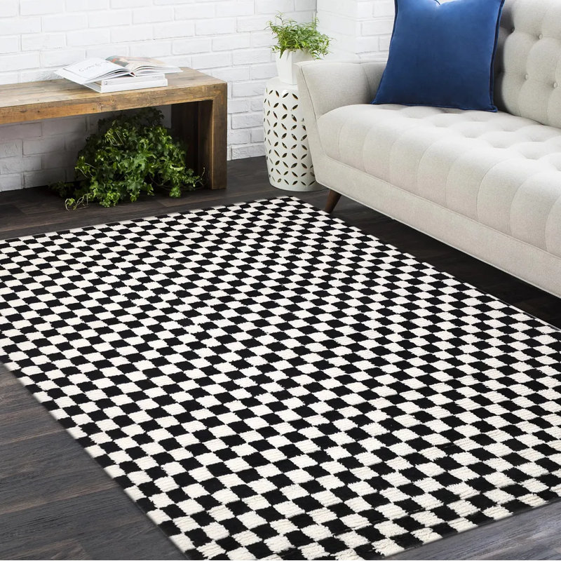 Stamford Checkered Area Rug in Black, Rectangle 8' x 10'