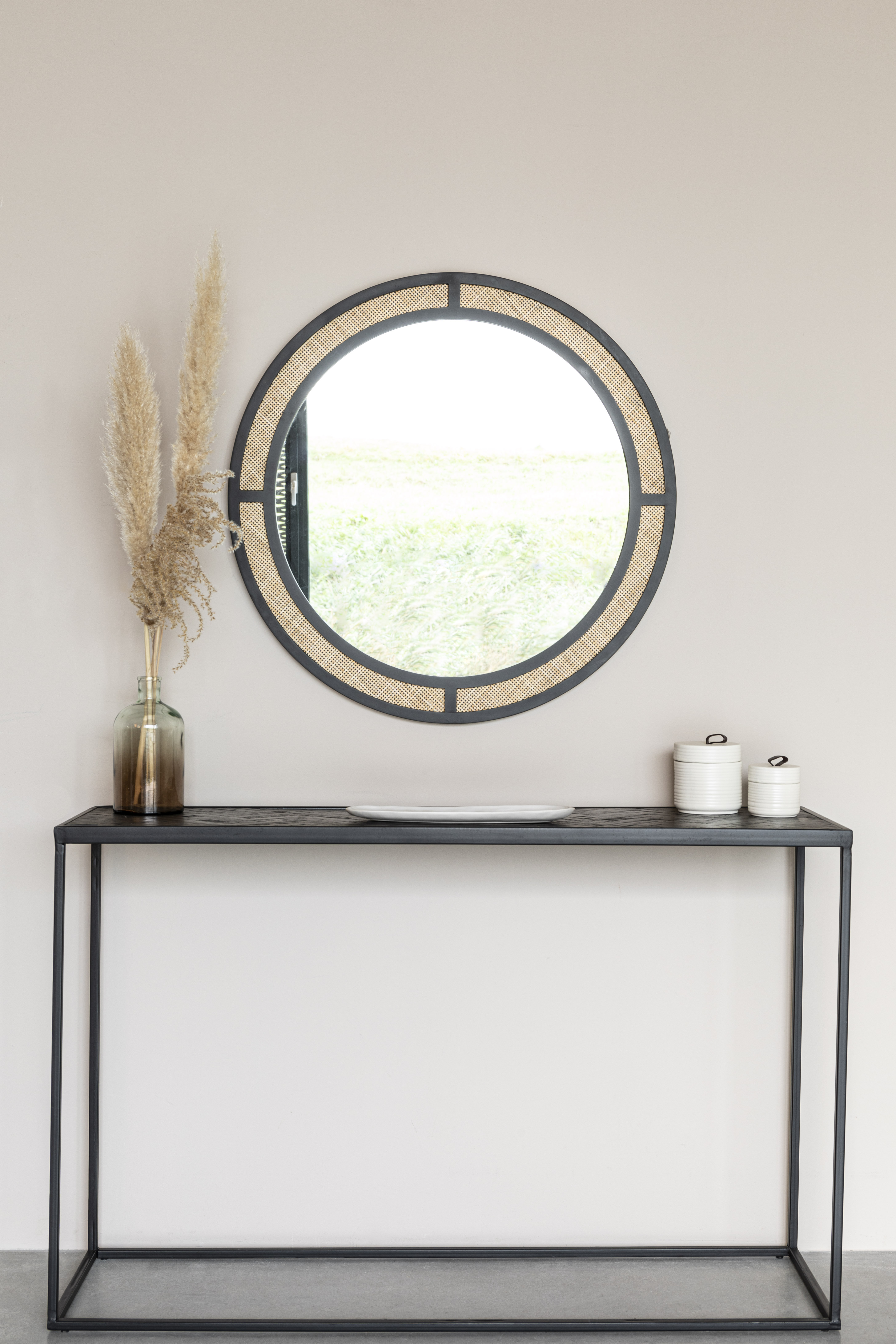 Large Round Black Feather Mirror With French Industrial, 43% OFF