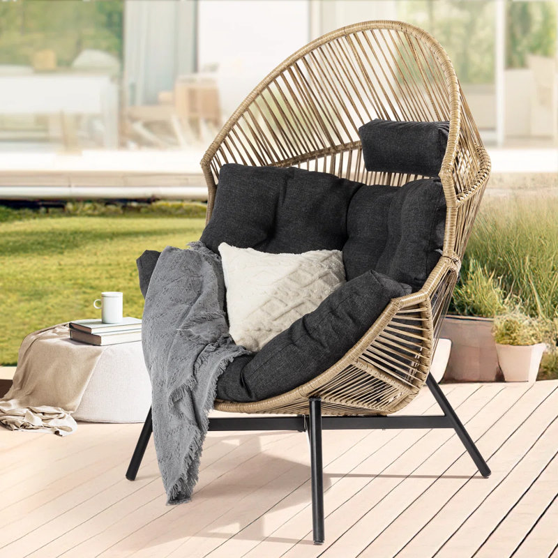 Belul Outdoor & Indoor Wicker Patio Lounge Chair UV 2000 Hours Material, Flame Retardant Tested Cushion, Brown