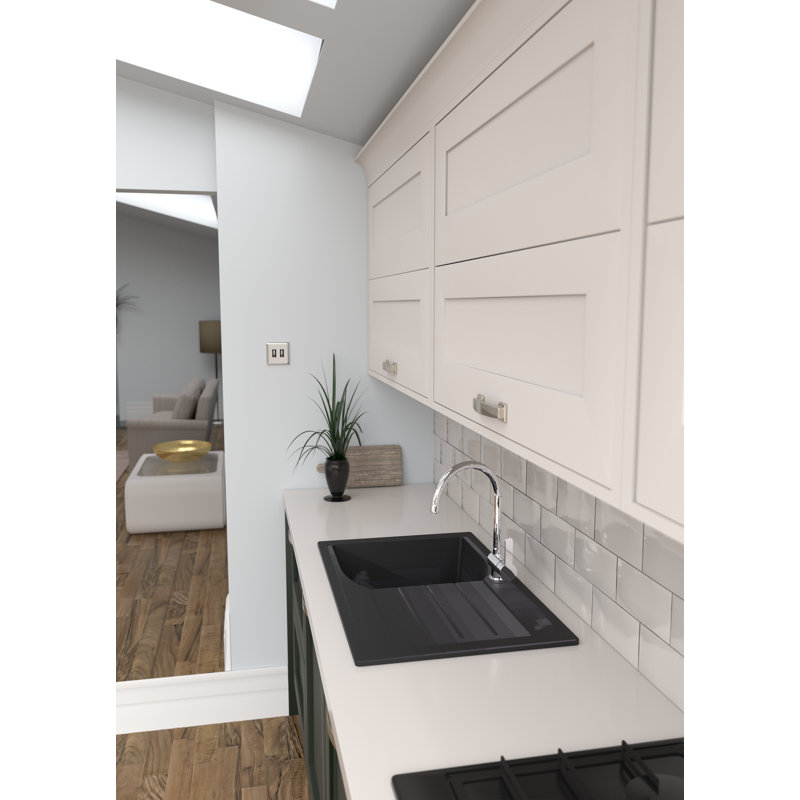 Abode Designs Oriel 480mm W Single Bowl Granite Kitchen Sink with 2 Faucet Holes, Black